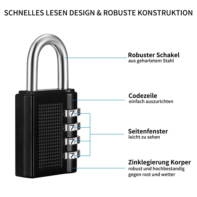 3 Pcs Combination Padlocks, 4 Digit Combination Padlocks Lock, Heavy