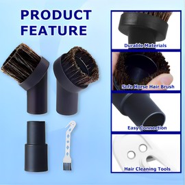 Vacuum Brush Attachment,25/35mm Horse Hair Brush with 1-1/4 to 1-3/8 Inch Hose Adapter for 1.25 Inch Vacuum Cleaner,Vacuum Attachment Soft Bristle Replacement