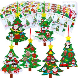 Winlyn 48 Sets Christmas Tree Ornaments Decorations Art Sets DIY Christmas Craft Kits Winter Crafts Pine Tree Snowman Snowflake Santa Xmas Stickers for Kids Holiday Classroom Activities Party Favors