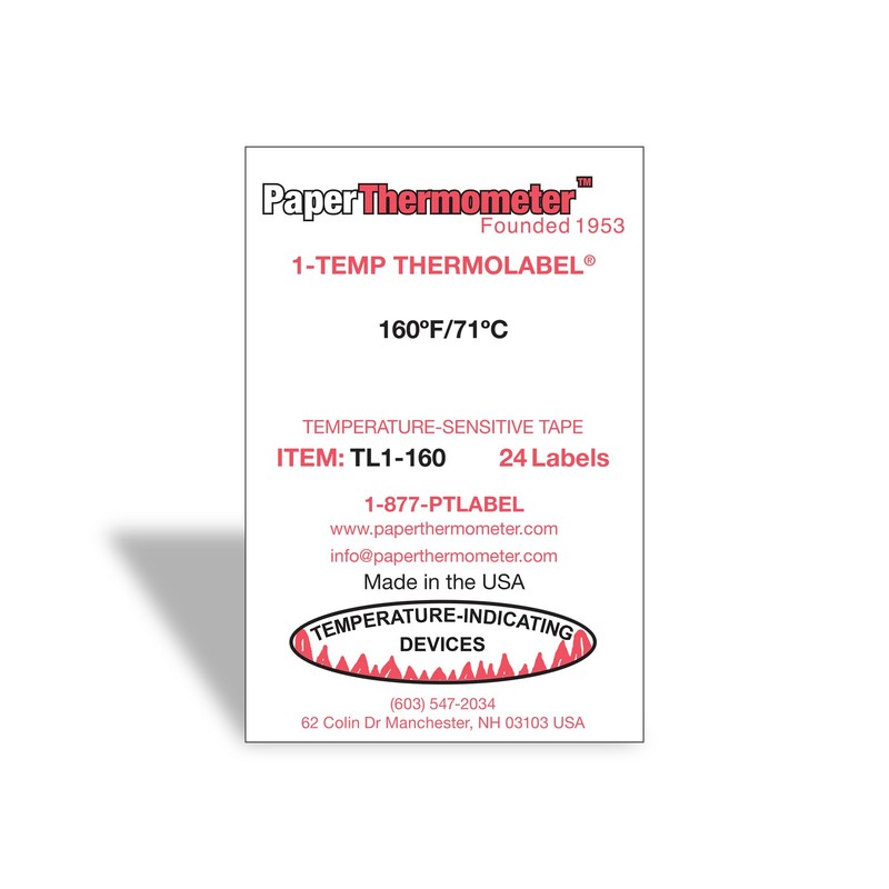 1-Temp Thermolabel 160°F/71°C Temperature Label for Dishwashers Pack of 24
