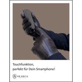 AKAROA ESTD 2019 DAN Men's Leather Gloves, Touchscreen Function, Italian Leather, Lining Made of Original New Zealand Lambskin, 5 Sizes S - XL, Dan Black Brown