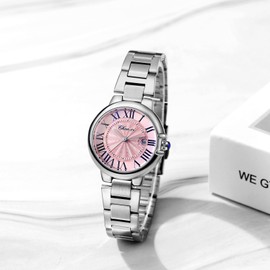 JewelryWe Silver Couple Watches Set: Round Analog Quartz Calendar Stainless Steel Casual Business Dress Wristwatch for Men Women