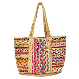 SHIVERO HOMES Rectangular Jute Cotton Straw Beach Bags Totes Handbag Shoulder Bag Tote Bag for Women Tassel Bag Natural Fiber Handbags Multicolor
