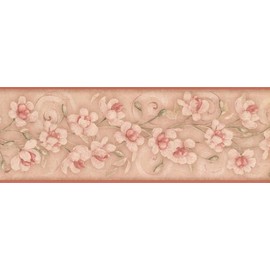 CONCORD WALLCOVERINGS ™ Wallpaper Border Vintage Floral Pattern Flowers Leaves Swirls for Living Room Bedroom Dining Area, Beige Red Green, 15 ft by 7 in KM7777B