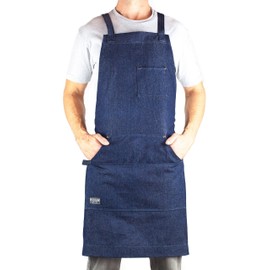 Hudson Durable Goods Adjustable Crossback Denim Apron with Pockets – 34 x 27 In. Chefs Apron with 4 Pockets and Loop Fits Most – Indigo Denim Apron for Men and Women in Home or Commercial Settings