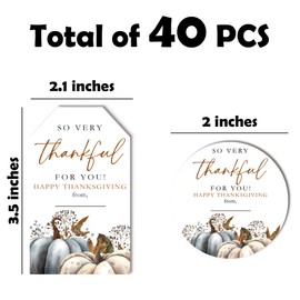 40PCS Thanksgiving Gift Tags Stickers – 20 Rectangle & 20 Round Stickers - Pumpkin & Leaves Self-Adhesive Name Labels for Autumn Party Decorations, Fall Festival Presents Wrapping Supplies - A12