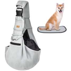 CUBY Dog Carrier Sling for Small and Medium Dogs, Pet Sling for Cats, Carrying Bag, Adjustable Length, Bottom Plate, Shoulder Pads, Mesh Net, Supports Up to 22.8 lbs (10 kg) (Gray)