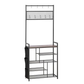 70.9 in Freestanding 4-Tier Shoe Rack Organizer with Hooks Side Pocket Wire Shelf Coat Stand and Shoe Storage Hall TreeDefault: Default