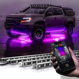 OPT7 Aura Pro Rigid RGB LED Underglow Kit for Trucks Trailers Pickups with App & Remote Control, Multi Colors Music Modes, 4 PCS Waterproof Aluminum Light Bars, Exterior Neon Under Car Lights