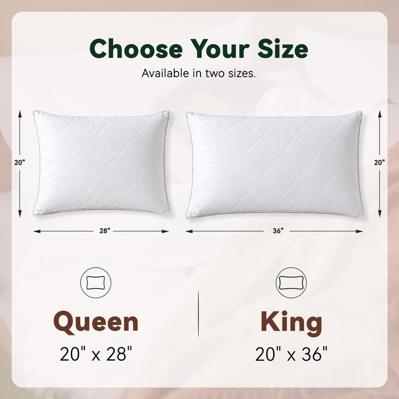 Three Geese White Goose Feather Cotton Pillows Queen Size Set