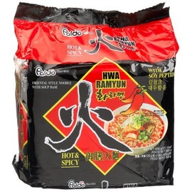 Paldo Hwa Ramyun - with Soy Peptide, Hot & Spicy Noodles, 120 g Pouches, 5 count, (Pack of 4) by Paldo