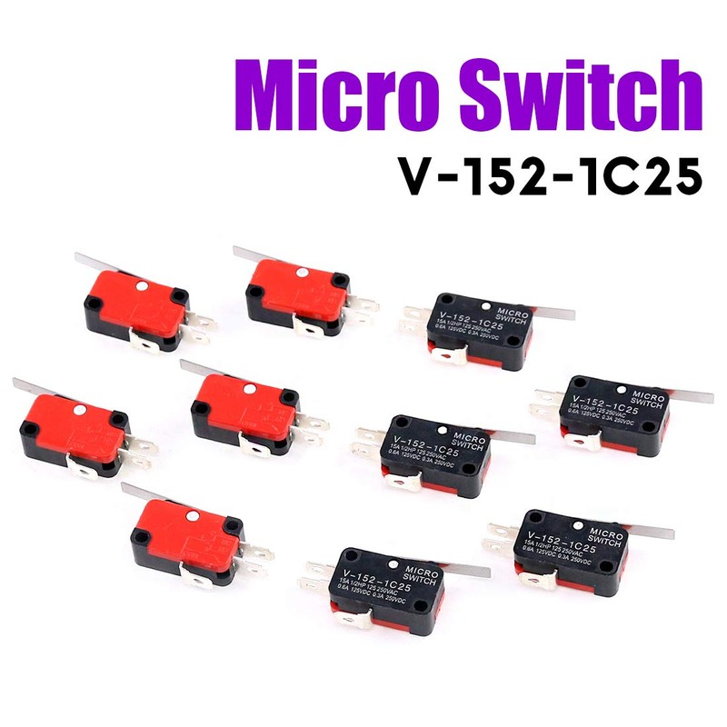 Swpeet 10Pcs V-152-1C25 Micro Limit Switch Long Hinge Roller Momentary