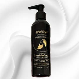 BWOW Professional Beard Shampoo for Men, Vegan Natural Cleansing, Invigorate to Condition and Revive - Peppermint, Lemon & Cinnamon. Fresh Infusion 250ml