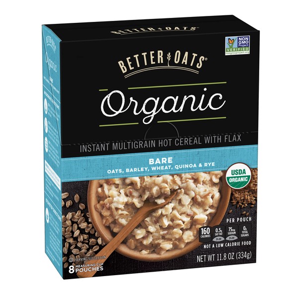 Better Oats Organic Instant Multigrain Hot Cereal with Flax - Kosher Pareve, 11.8 oz (6 pack of 8 Pouches)