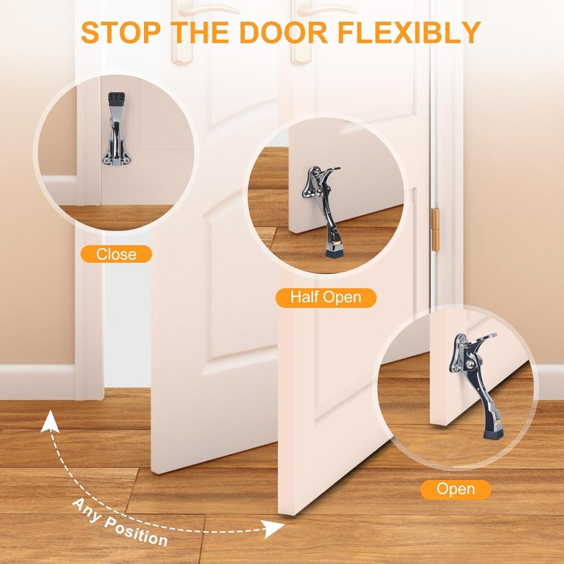  4-Pack – Heavy Duty Kickdown Door Stopper Adjustable One-Touch