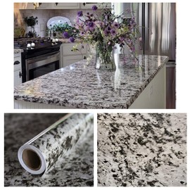 EZ FAUX DECOR Vinyl Countertop Wrap 36" x 180" Self Adhesive Grey White Black Granite Contact Paper for Countertops Peel and Stick Backsplash Formica Laminate Sheet
