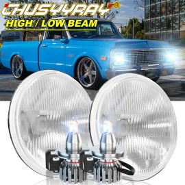 CHUSYYRAY Pair For Chevy C10 K10 K20 K5 1975-1980 105W 7" Round LED Headlights Hi/Lo Beam
