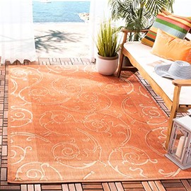 Safavieh Courtyard Collection CY2665 Scroll Indoor/ Outdoor Area Rug, 5'3" x 7'7", Terracotta / Natural