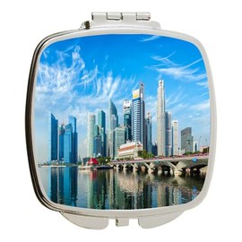 Island Gifting - Image of Downtown Skyline over Marina Bay - Square Compact Mirror - Travel Mirror