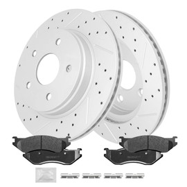 FRaxle Front Brake kit, Drilled & Slotted Brake Rotors and Disc Brake Pads, for 2002-2005 Dodge Ram 1500, for 2004-2006 Dodge Durango