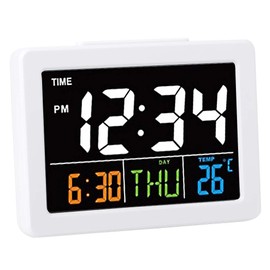 chengong Temperature Display LCD Display White Digital Alarm Clocks, Date and Time Digital Clock Portable Table Clock for Bedrooms Living Room Office Home Use, 5.3 x 1.8 x 3.9in White