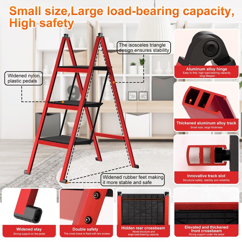 Ainai Step Ladder,Aluminum Ultra Thin Folding Step Stool,400 Lbs Capacity