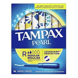Tampax Pearl Regular Absorbency Tampons with Plastic Applicator, Unscented, 18 Count (Pack of 1)