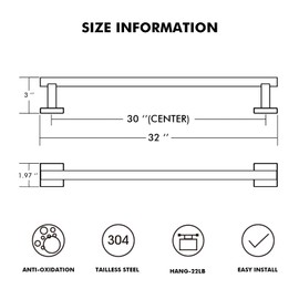 Antobas Matte Black Single Towel Bar Rack, 30 Inches Stainless Steel Towel Rod-Square Base, Wall Mounted Towel Holder for Bathroom,Total Length 32''
