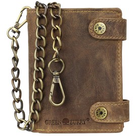 Greenburry BV-1796AC-RFID-25/Chain Vintage RFID Leather Biker Wallet with Chain, brown, Vintage
