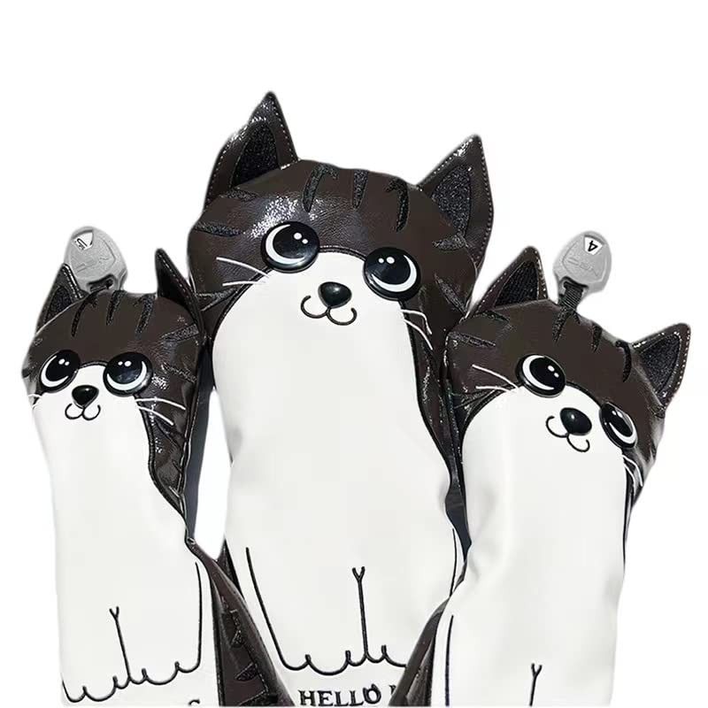 Golf Headcover Driver Cover Wood Cover UT Cover Cat (Brown,