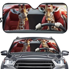 SEANATIVE Driving Giraffe Cute Sunshade Cover for Car Windows Foldable Windshield Sun Visor Accordion Style