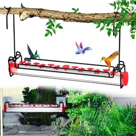 Hummingbird Feeder for Outdoors Hanging, Hanging & Window Two-Mode Horizontal Hummingbird Feeder Tube, with Perch for Standing and Drinking, 12 Feeding Ports, Leak & Bee Proof, Easy to Clean & Fill