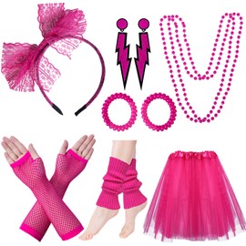 80s Costumes for Women, 80s Accessories Set with Fishnet Gloves Leg Warmers, Tutu Skirts for 1980s Theme Party Outfits(02 Rose red)