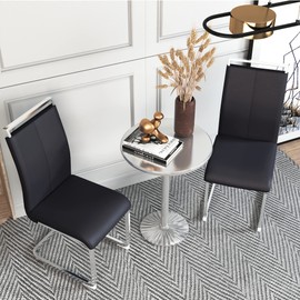 JUFU Home Dining Chairs Set, 2Pcs Armless Kitchen Chairs with PU Leather Seat,High Back for Living Room, Office (2, Black)