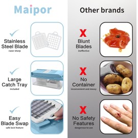 Vegetable Chopper, Pro Onion Chopper, Multifunctional 13 in 1 Food Chopper, Kitchen Vegetable Slicer Dicer Cutter,Veggie Chopper With 8 Blades,Carrot and Garlic Chopper With Container (Blue)