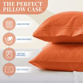Vonty 2 Pack King Pillow Cases - 20x40 Inch, 1800 Thread Count Microfiber Pillowcases King Size Burnt Orange Pillow Cases Luxury & Soft Embroidered Bed Pillow Covers with Envelope Closure