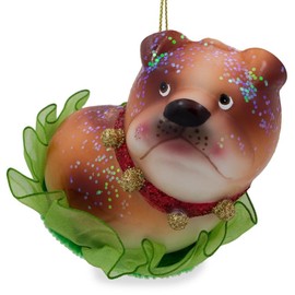 BestPysanky Bulldog Puppy Glass Christmas Ornament 3.5 Inches