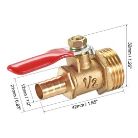 sourcing map Brass Air Ball Valve Shut-Off Switch G1/2 Male Thread to 1/2 Inch Hose Barb Pack of 2
