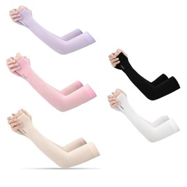 CELESUSSAS 5 Par Mangas de Brazo Seda de Hielo, para refrescarse en el trabajo, cubrir tatuajes, actividades al aire libre, unisex adultos, Negro, Blanco, Rosa, Violeta, Talla Única
