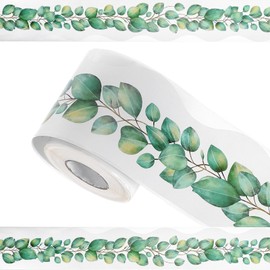sourcing map Bulletin Board Borders, 65.6Ft x 2.75Inch Rolled Classroom Border Trim Notice Board Frame for Classroom Decoration, Eucalyptus Leaf