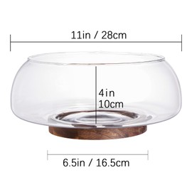 Large Glass Salad Bowl Set with Acacia Wood Base and Salad Serving Utensils, Salad Servers for Party, Fruits, Popcorn, Chips, Pasta, Kitchen Must-Have