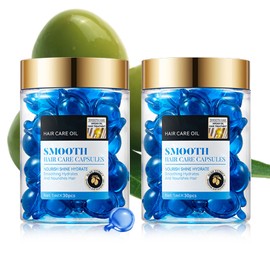 60PCS Hair Serum Oil Capsules, Moisturizing Hair Serum for Frizzy, Dry and Damaged Hair, Smooth, Non-greasy, Refreshing Long Lasting Nourishing Hair Oil for Women（Olive）