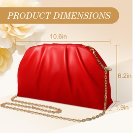 Clutch Purse for Women Soft Pleated PU Wedding Clutch, Elegant Evening Bag for Galas, Proms,Cocktail Parties (Red)