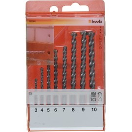 KWB 49038900 8 Piece TCT Masonry Drill Bit Set: 3, 4, 5, 4, 6, 7, 8, 9 & 10mm, Set of 8
