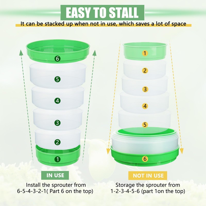 AOMGD 4-Tier Sprouts Growing Tray,Microgreens Growing Kit with Sprout Lid,