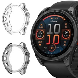 SeNool [Pack of 2 Case for Garmin Fenix 8 47 mm Protective Film, Soft TPU Slim Plated Screen Protector for Garmin Fenix 8 47 mm Cover - Clear + Black