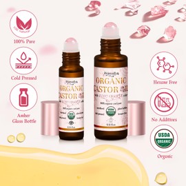 Warmify Castor Oil Roll On Rose Quartz for Face & Eyes – Organic, Cold Pressed, Hexane-Free, Unrefined Bottle– Dual Zone Targeted Roller Balls for Delicate Skin Care