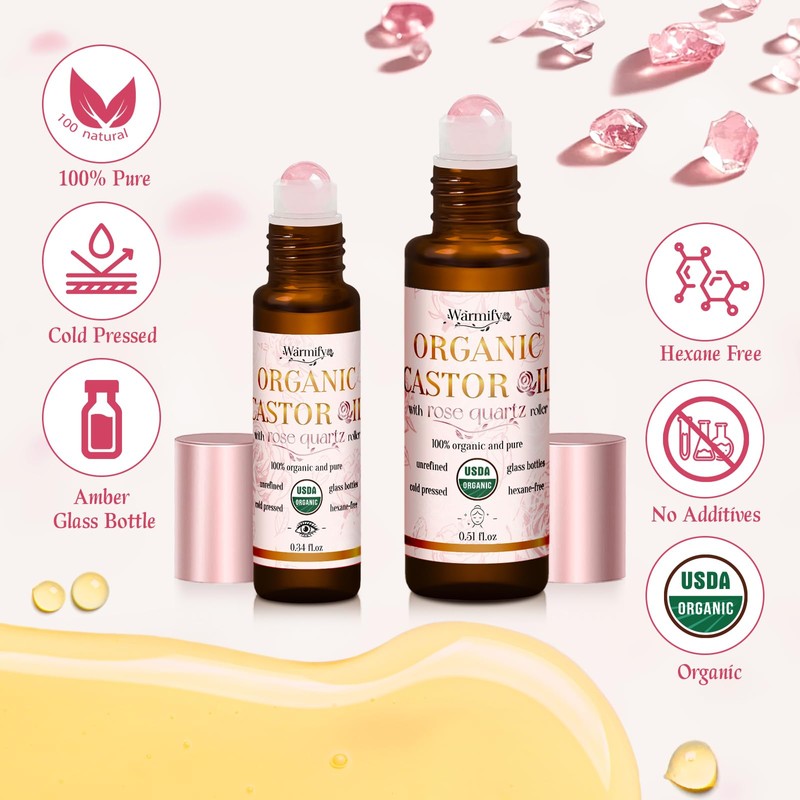 Warmify Castor Oil Roll On Rose Quartz for Face &