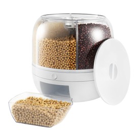 CUBELLIN 6 Grid Grain Dispenser 360° Rotating Grain Storage Container 13lbs Countertop Cereal Dispenser Kitchen Storage Container for Grains