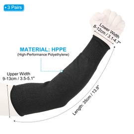 PATIKIL 14 Inch Cut Resistant Sleeve, 3 Pairs Arm Safety Protectors Sleeves Forearm Sleeve HPPE Level 5 Protection for Thin Skin and Bruising, M, Black